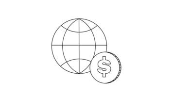 animado bosquejo de el globo icono y dólar cuentas video