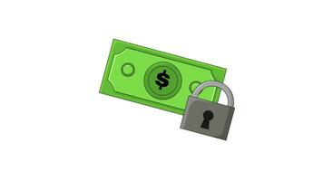 Animation of dollar bill and padlock icon, save money video