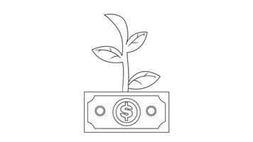 Animation of a sketch of a dollar bill and tree icon, financial growth video