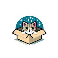 vector cat in box template white background