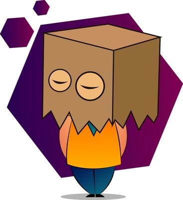 Girl with brown paper bag on her head, illustration, vector on white background.