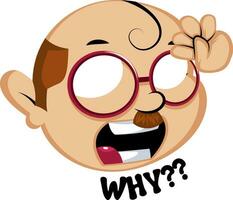 Funny human emoji with a why signal, illustration, vector on white background.