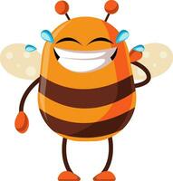 Bee is laughing in tears, illustration, vector on white background.