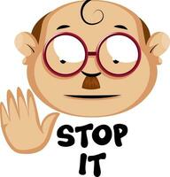 Funny human caracter with stop it sign, illustration, vector on white background.