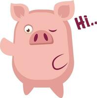 Piggy is waving, illustration, vector on white background.