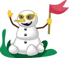 monigote de nieve con bandera ilustración vector en blanco antecedentes