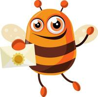 Bee is holding a letter, illustration, vector on white background.