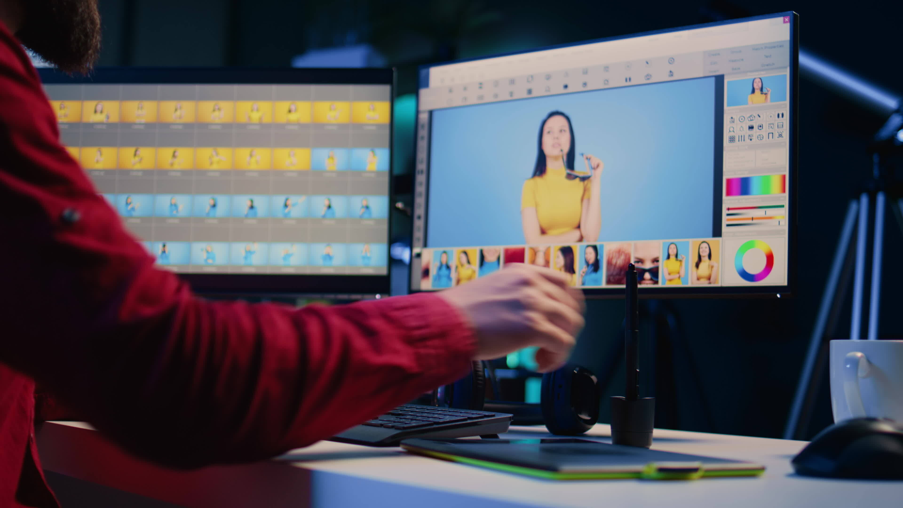 Expert photo editor browsing through photoshoot images to find and fix