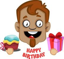 Human emoji happy birthday expression, illustration, vector on white background.