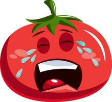 Sad red tomato crying illustration vector on white background