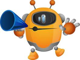 Cartoon robot speaking on a megaphone illustration vector on white background