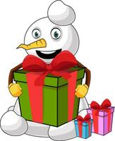 Snowman with big present illustration vector on white background