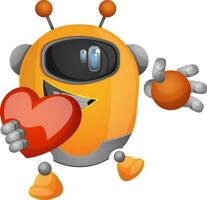 Cartoon robot holding a heart illustration vector on white background