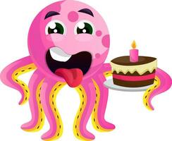 Octopus with a birthday cake illustration vector on white background