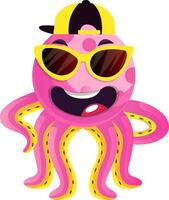 Octopus with sunglasses and hat illustration vector on white background