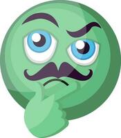 Thinking green emoji face with mustashes vector ilustration on a white backgorund