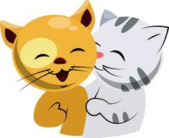 Yellow and white cat in love illustration vector on white background