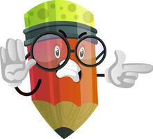 Angry pencil is pointing at something illustration vector on white background