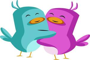 Blue and purple bird in love illustration vector on white background