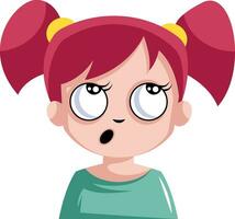 Girl with pigtails is very forgetful illustration vector on white background