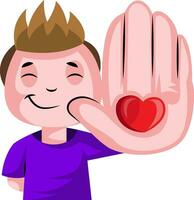 Boy with heart on his palm illustration vector on white background