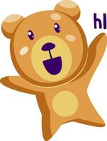 Light brown teddy bear saying Hi vector illustration on a white background