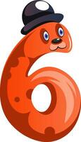 Orange monster with a hat and number six shape illustration vector on white background