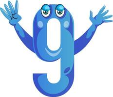 Blue monster in number nine shape with hands up illustration vector on white background