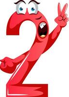 Red monster shape number two with a peace sign illustration vector on white background