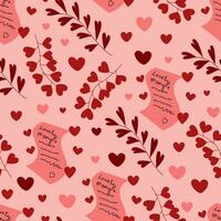 Seamless pattern with envelope and message with heart shape, lipstick kisses and phrase I sent you my love. Flat vector illustration for Valentine's day, wedding