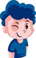 Boy with a blue curly hair winking illustration vector on white background