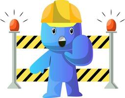 Blue cartoon construction worker stop illustration vector on white background