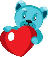 Cute blue bear holding a heart illustration vector on white background