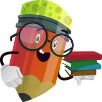 Red pencil with colorful books illustration vector on white background