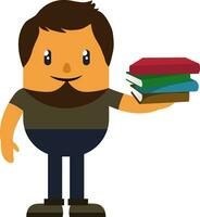 Man with books, illustration, vector on white background.
