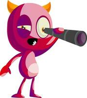 Devil with telescope, illustration, vector on white background.