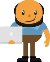 hombre con computadora portátil, ilustración, vector en blanco antecedentes.