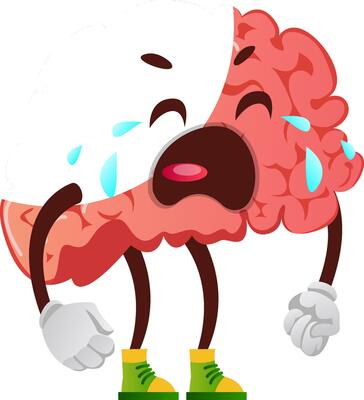 Brain is crying, illustration, vector on white background.