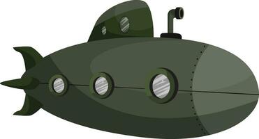 Deep green submarine vector illustration on white background.