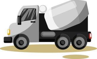 vector illustration of grey cement mixer vehicle on white background.