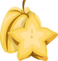 Vector illustration of a yellow starfruit half a starfruit cut in half white background.