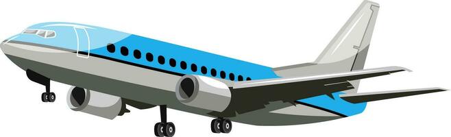 Blue and grey vector illustration of an airplane white background.