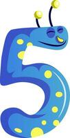 Blue monster in shape of number five illustration vector on white background