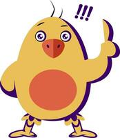 Yellow chicken showing one finger up vector illustration on a white background