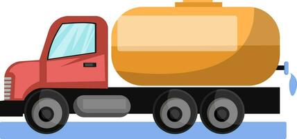 Vector illustration of red water tanker truck with yellow cistern white background.