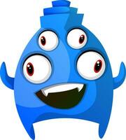 Blue smiling monster with four eyes illustration vector on white background