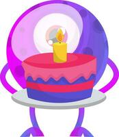 Purple monster with birthday cake illustration vector on white background