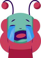 Crying pink and blue monster vector sticker illustration on a white background