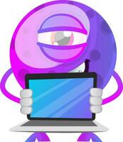 Purple monster with a laptop illustration vector on white background