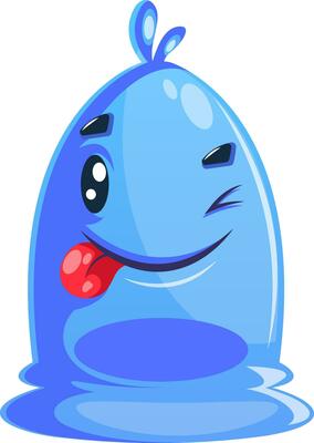 Winking blue cartoon character with tongue out.